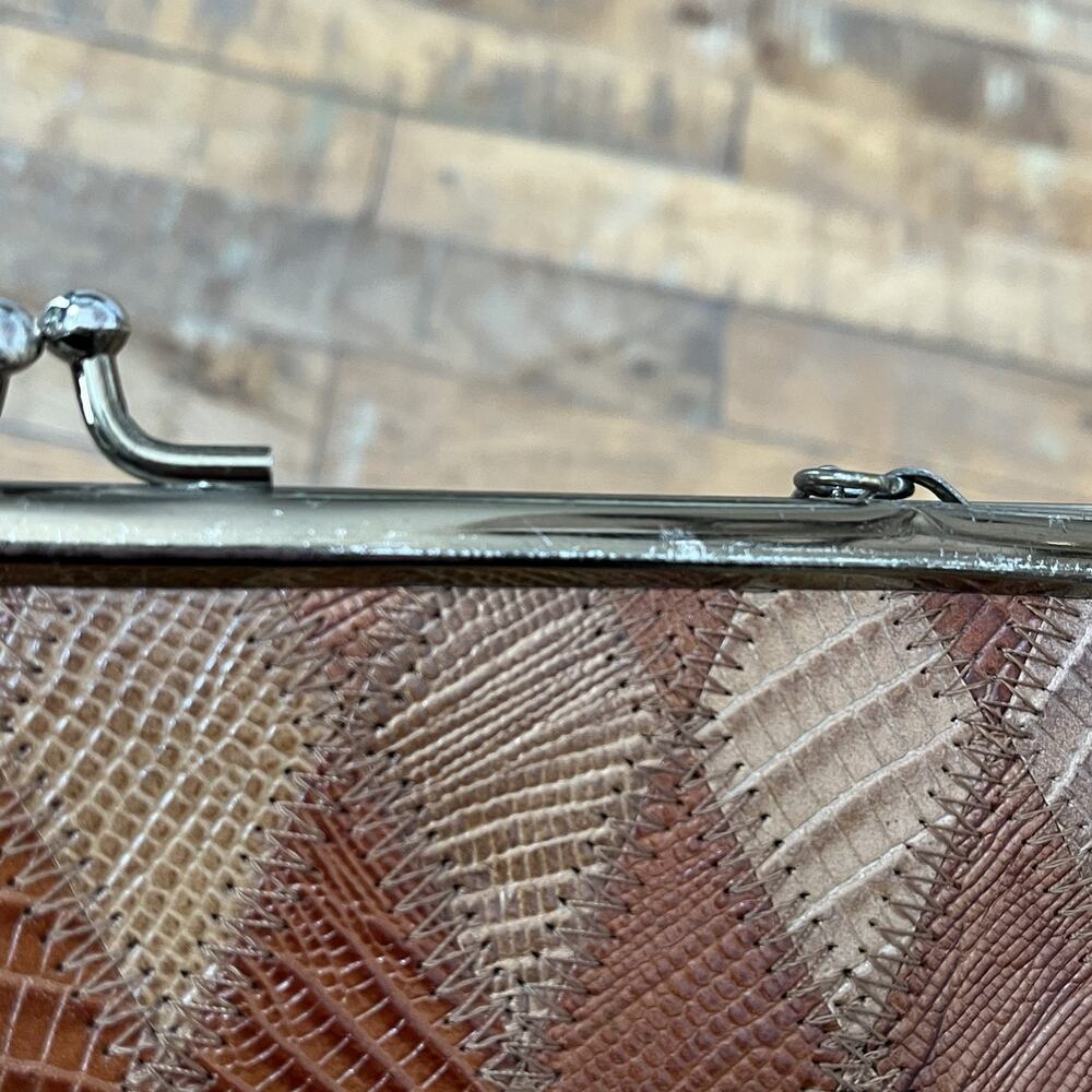 Vintage Clutch Handbag Kiss Lock Genuine Teju Lizard Skin Leather Patchwork - Picture 11 of 11